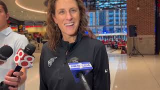 Indiana Fever head coach Stephanie White speaks to reporters after Fever draft Raven Johnson 10th