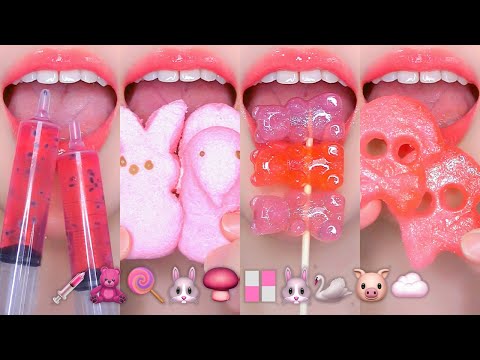 ASMR PINK EMOJI FOOD 🩷 분홍색 이모지 먹방 TANGHULU, MARSHMALLOW, JELLY EATING SOUNDS MUKBANG