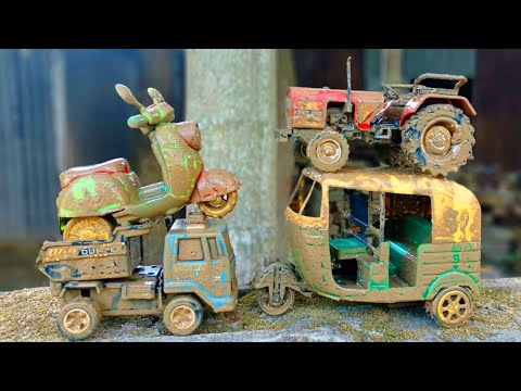 Muddy Mini tractor Trolley, Auto Rickshaw, Dumper Truck Parking To Another Place | Tractor Video