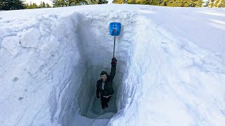 Solo Camping in the Deepest Snow on Earth! (4.5m/15ft) | Survival Dugout Shelter