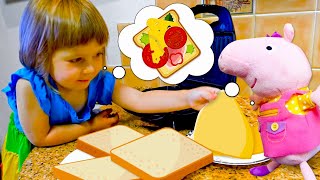 Bianca cooks breakfast for friends! Pretend to play cooking with toys at the kitchen.