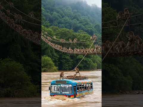 🐒🌊 Rescue Monkeys! Save a Bus Trapped in the Raging Flood at the Bridge! 🚍😱 Dramatic Rescue #monkey