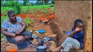 African Village Life #cooking Traditional Kenyan Food for Dinner - Corn Flour(Ugali) with Veges