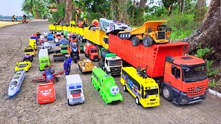 Mobil Truk Tronton Panjang Penuh Mainan Mobil Balap, Tank Baja, Mobil Polisi, Excavator.