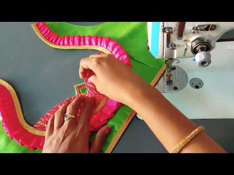 Super Color Combined Blouse Back Neck Design | Very easy simple model saree blouse stitching |