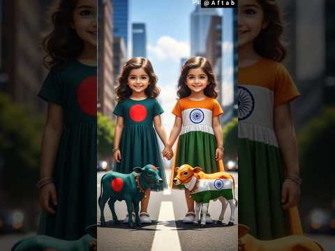 Two sisters found two baby cows, one of Indian colour and one of Bangladeshi colour #ai #army