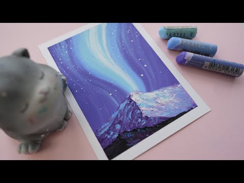 How to draw purple aurora - oil pastel technique