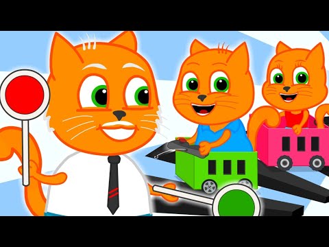Cats Family in English - CAN KIDS DRIVE A TRAIN? 🚂👦👧 Cartoon for Kids 4K