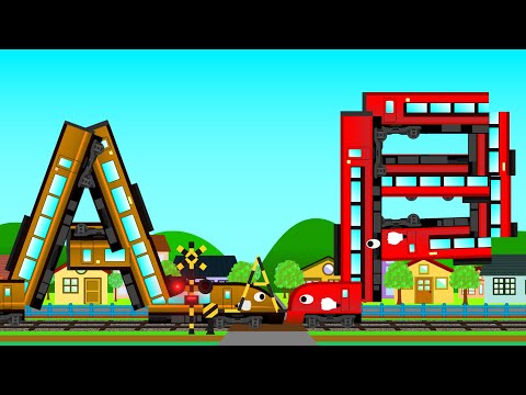 ABCに変形する踏切カンカンと電車