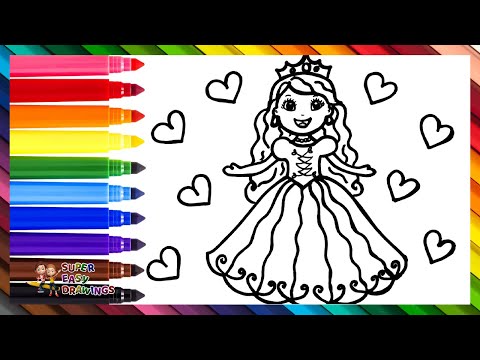 Draw and Color a Cute Princess 👸❤️🧡💛💚💙💜🌈 Drawings for Kids