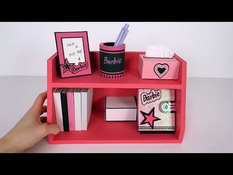 DIY Mini Barbie Cardboard Bookshelf, Notebook, Tissue box, Pen holder, Phone holder