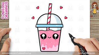 How to Draw a Cute/Kawaii Strawberry Drink | Cute Easy Drawing for Kids Step by Step