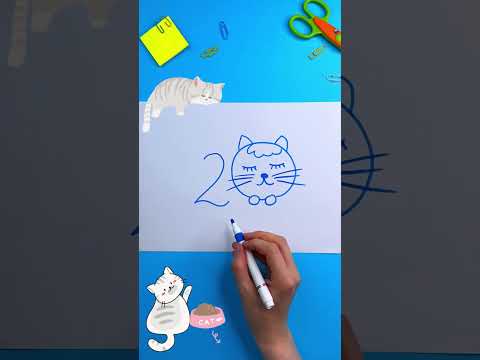 Number Art! ✏️🐱 Turn the Number 2 into a Cute Cat! #drawingforkids #learn