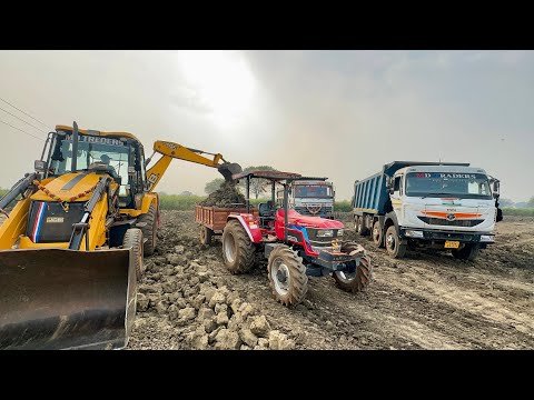 JCB 3dx Loading Mud in Mahindra Tractor | Tata 2518 Truck | Tata Signa 3530 Tipper