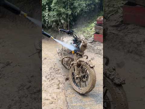 Dhanu Bike clime mountain mud Cleaning in water 🏔️💦_mini hand craft woodworking skills #shorts
