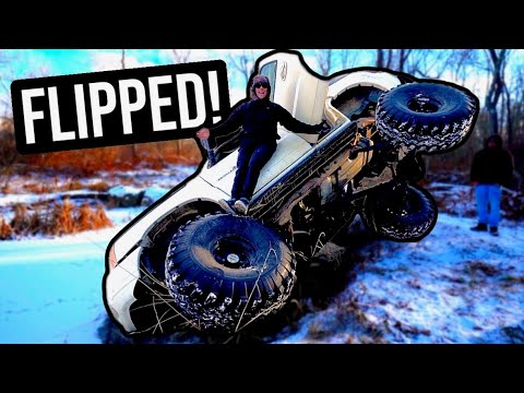 FLIPPING My MUD TRUCK Into A FROZEN POND.