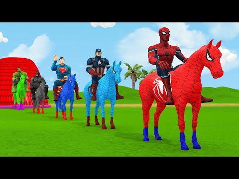 Long Slide Game With Cow Elephant Gorilla Hippopotamus Tiger - 3d Animal Game - Funny 3d Animals