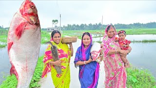 4 kg ওজনের সিলভার মাছ কেটে মাছের ঝাল, মাছের পেটি ভাজা আর মাছের মাথা দিয়ে কচু রান্না আর খাওয়া