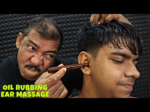 Heavy Oil Ear Massage & Ear Fingering | Wooden Tools Satisfying Tapping | ASMR | Asim Barber