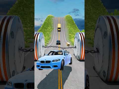Cars & Bus vs Chained Bollards Crash -BeamNG.Drive