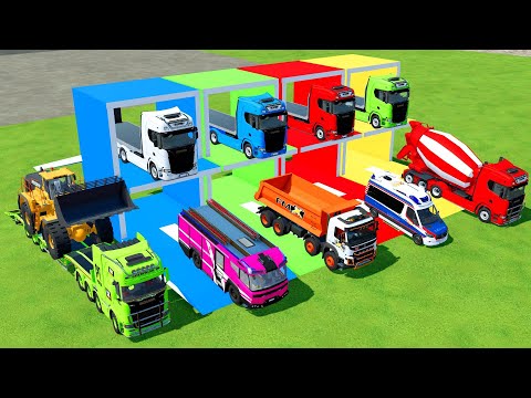 TRANSPORTING AMBULANCE, POLICE CAR, MIXER TRUCK, DUMP TRUCK, CEMENT TRUCK WITH MAN TRUCK - FS22