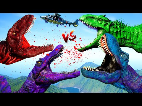 4 Spinosaurus Vs 4 T-Rex Vs 4 Indominus Rex Vs 4 Giganotosaurus - Jurassic World Evolution Fighting