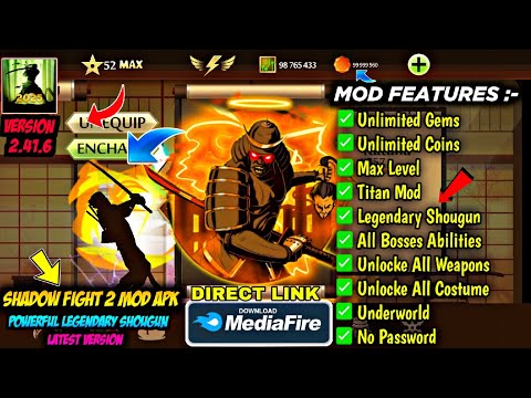 shadow fight 2 mod apk max level 52 unlimited money latest version media fire link-Legendary Shougun