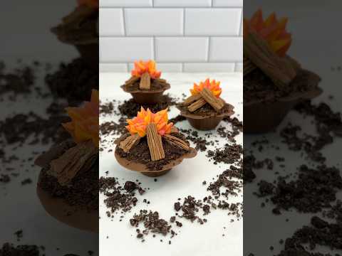Campfire chocolate pots 🏕️🔥🍫 #cakedbyrach #cake #cupcake #camping #campfire #shortsfeed #dessert