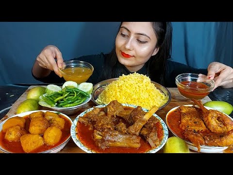 Spicy Masala Mutton+Fish Kaliya+Dum Potatu+Pluse+Extra Gravy+Yellow Rice+Green Chilli+Salad Eating