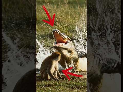 A troop of monkeys rescues their companion from a crocodile attack!#animals #wildlife #dog