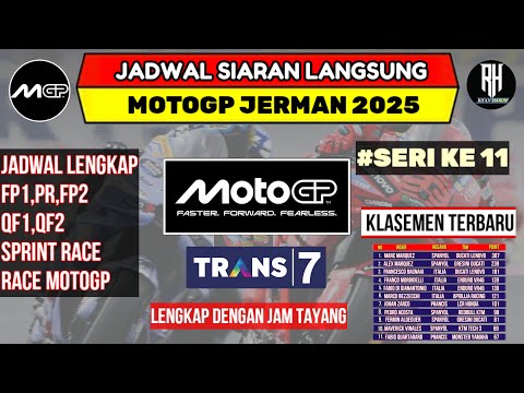 Jadwal Motogp Jerman 2025~GP Jerman 2025 Seri ke 11~Klasemen Motogp 2025 Terbaru~Live Trans 7