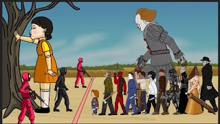 오징어 게임 || Squid game vs chucky,Jason, Deadpool, michael,jeff,it Pennywise, predator, Freddy, pinhead