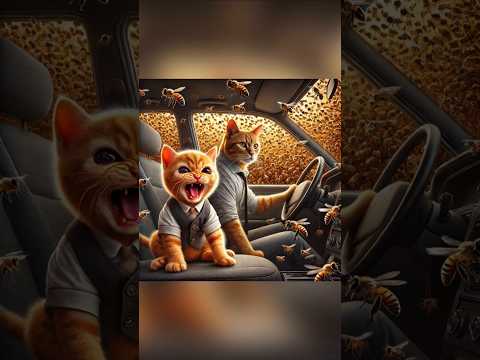 A Kitten Eats Honey and Chases a Swarm of Bees.