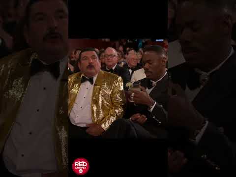Guillermo provides everyone with a drink at the Oscars, including his "wife," Charlize Theron!