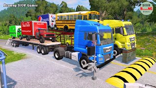 Double Flatbed Trailer Truck vs speed bumps|Busses vs speed bumps|Beamng Drive|1177
