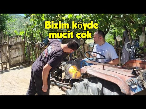 Çalışmayan traktör böyle çalıştırılabilir, alev çıkartarak çalışıyor