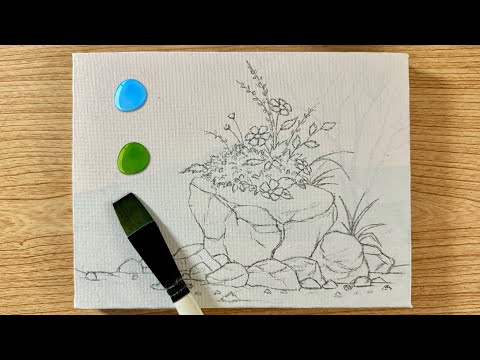 Flowers Blooming Through Stone/ Satisfying Acrylic Painting 🌿🌺