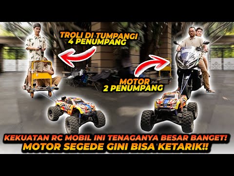 ADU KEKUATAN RC MOBIL MONSTER LAWAN MOTOR 2 PENUMPANG ! INI RC MOBIL TENAGANYA BESAR BANGET !