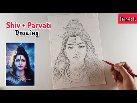 Mahadev + Parvati Mata Drawing, Shivratri Drawing tutorial PART : 1 , Outline tutorial