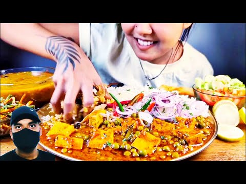 Eating : Shahi Paneer, Matar Paneer, Fried Rice, Puri, Raita, Papad | INDIAN FOOD | ASMR MUKBANG