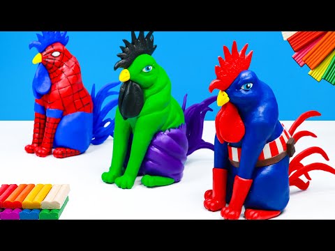 DIY Cat mix Rooster mod superheroes Hulk, Spider-man, Captain America with Clay || Sky Clay