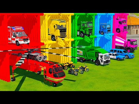 TRANSPORTING POLICE CARS, AMBULANCE, TRUCKS & MOTORCYCLES WITH CARRIER TRUCKS & HELICOPTER!