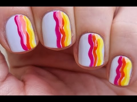 Summer Nails 2025 | Sun Set Lines Nail Art Over White Nails | Easy Manicure For Beginners