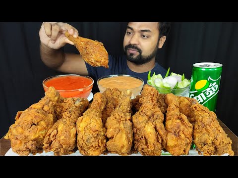 KFC STYLE HOMEMADE CHICKEN FRY, MAYONNAISE, SWEET CHILI SAUCE, SALAD ASMR MUKBANG EATING | BIG BITES