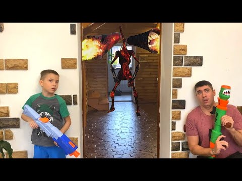 Nerf Game Fire Head invasion Огненно головый в доме против Нерф