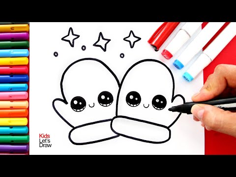 Aprende a dibujar y pintar GUANTES NAVIDEÑOS Kawaii con marcadores