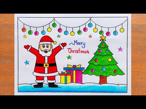 Merry Christmas Drawing Easy / Santa Claus Drawing / Christmas Tree Drawing / Christmas Day Drawing