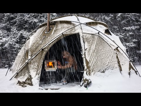 Hot Tent Camping In Snow Storm