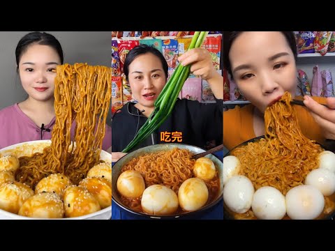 MUKBANG 먹방 EATING SPICY NOODLES and SOFT BOIL EGGS chewy sounds | ASMR | chinese foods 辣面鸡蛋