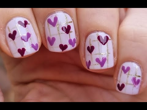 Valentine's Day Nail Art In Purples! | Easy Purple Heart Nails Design